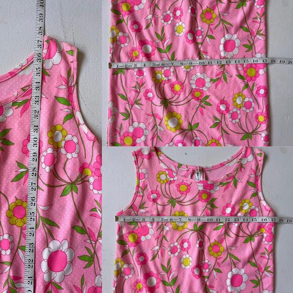 Vtg 60's Pink Flower Power Sleeveless Shift Dress Sz S/M Dayglo Retro Mod Daisy - Picture 8 of 8